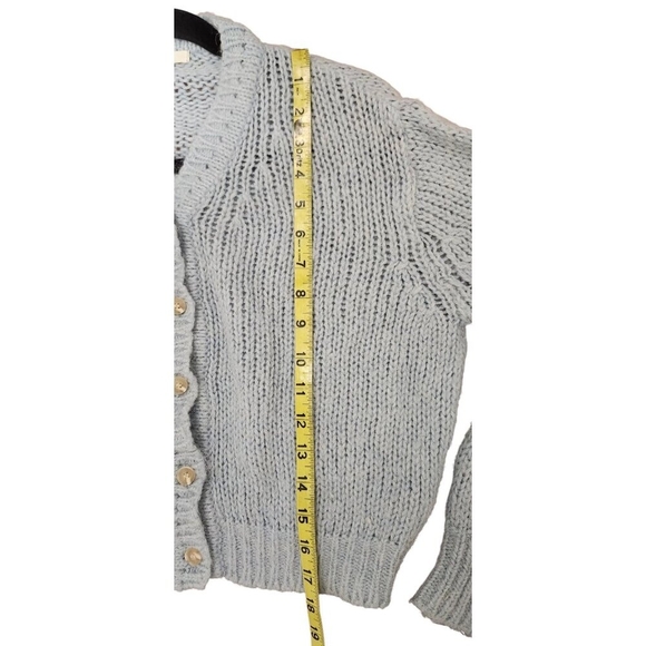 Merge Blue Ribbed Knit Button Front Cardigan Women’s V-Neck Long Sleeve Sweater - Picture 6 of 10